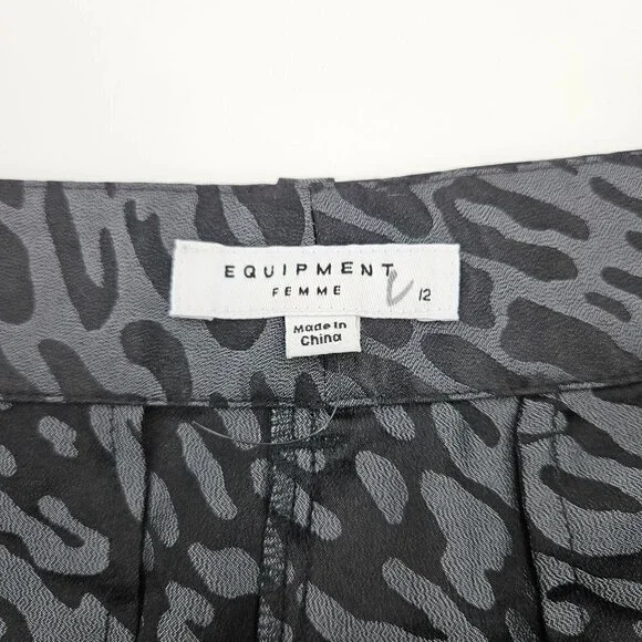 Equipment Animal Print Flare Pants In Black Women's 12 Silk Relaxed Boho Party - Picture 5 of 9